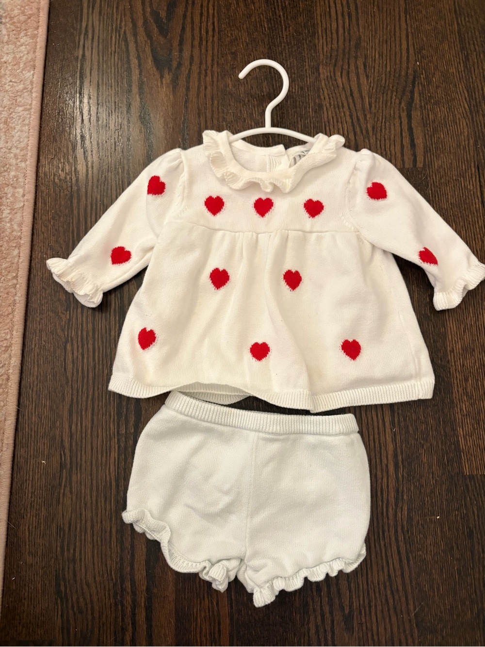 Janie and Jack White Knit Top & Shorts with Red Heart Motif